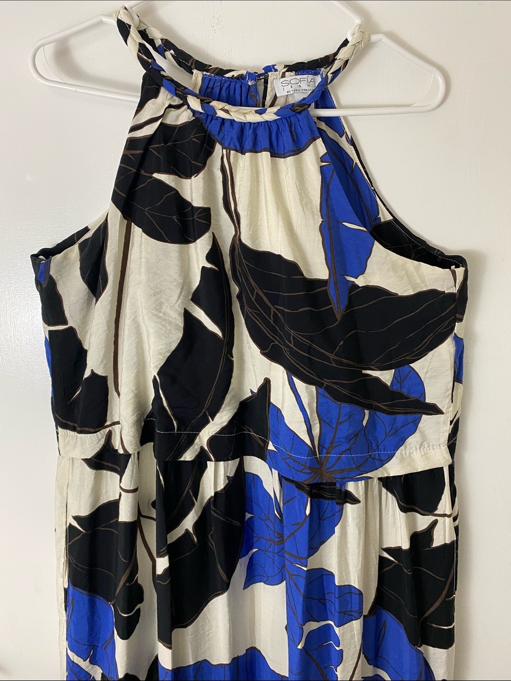 sofia by sofia vergara Black, Ivory & Royal Blue Halter Maxi Dress